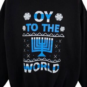 Oy To The World Hanukkah Sweatshirt Mens Size XL Black Holiday Ugly Christmas